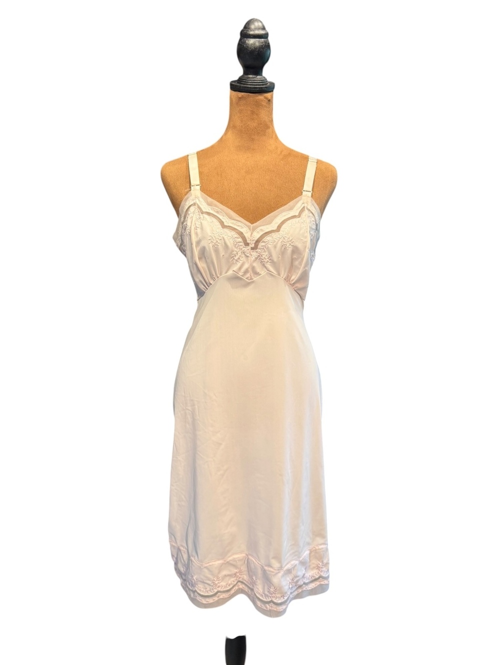 Vintage Aristocrat Peach Slip Dress with Embroidered Detail